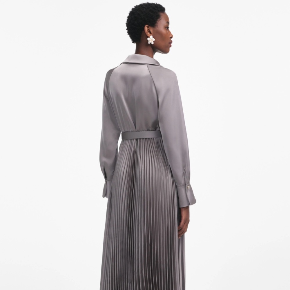 self-portrait Grey Satin Pleated Maxi Dress - Size US0 - MSRP $765 - NWT - Picture 3 of 8